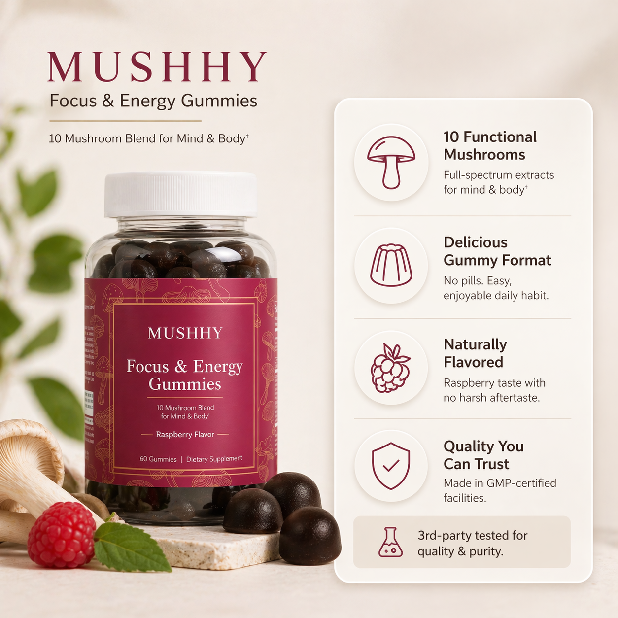 Mushhy™ Mushroom Gummies – Focus, Energy & Calm Mushhy